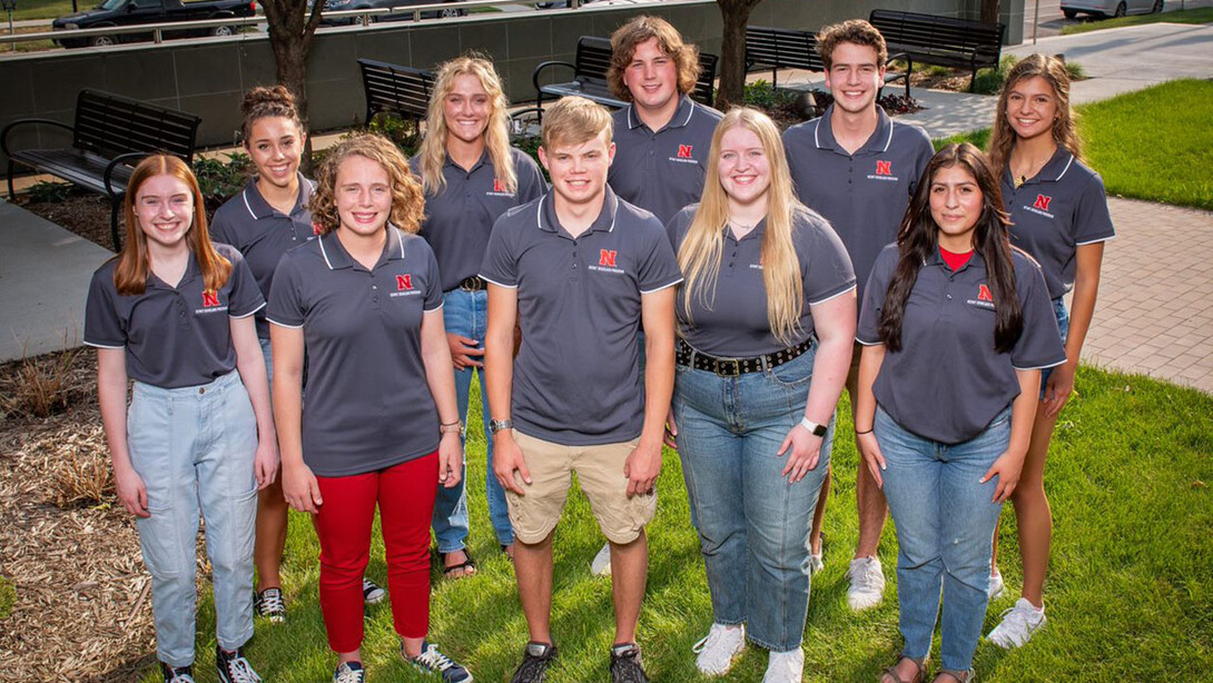 The inaugural cohort of Kiewit Scholars includes (from left) Grace Kerr, Taylor Hosick, Carolyn Fairchild, Nicole Dirks, Wyatt Cassidy, Scott Tvrdy, Hayden Wulf, Matt Feldmann, Felicity Sierra, and Rebeca Young.