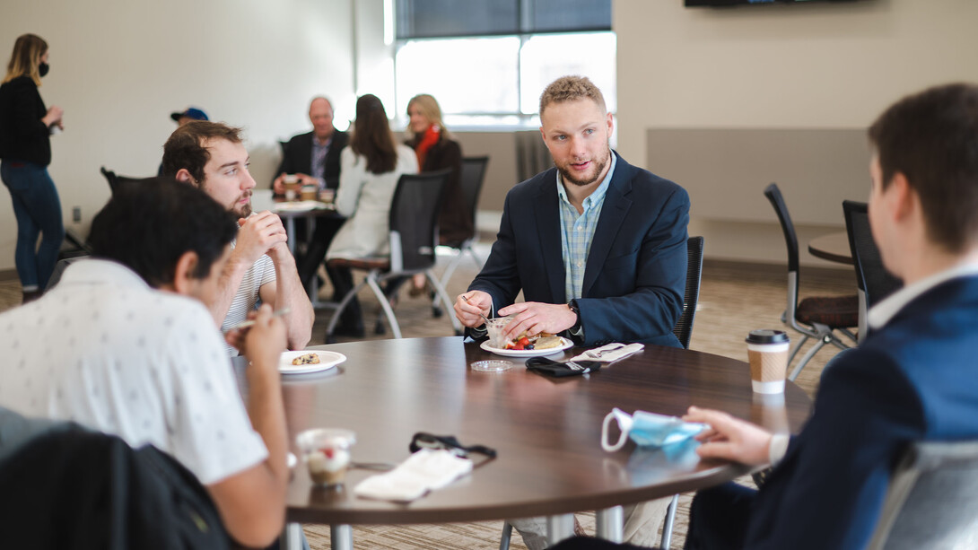 The Husker Venture Fund hosted a celebration for its first investment in February. Student members of the organization presented a check to Jackson Stansell and talked about how the investment helps fulfill the fund’s mission.