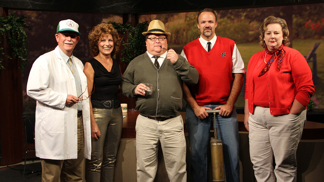 Pictured here during the 60th-anniversary season are (from left) Fred Baxendale, extension entomologist; Kim Todd, host; Roch Gaussion, extension turfgrass specialist; Loren Giesler, extension plant pathologist; and Sarah Browning, extension educator.