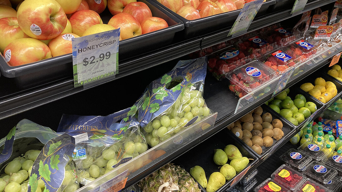 Fresh fruit is on display at the Hometown Market in Red Cloud, Nebraska.