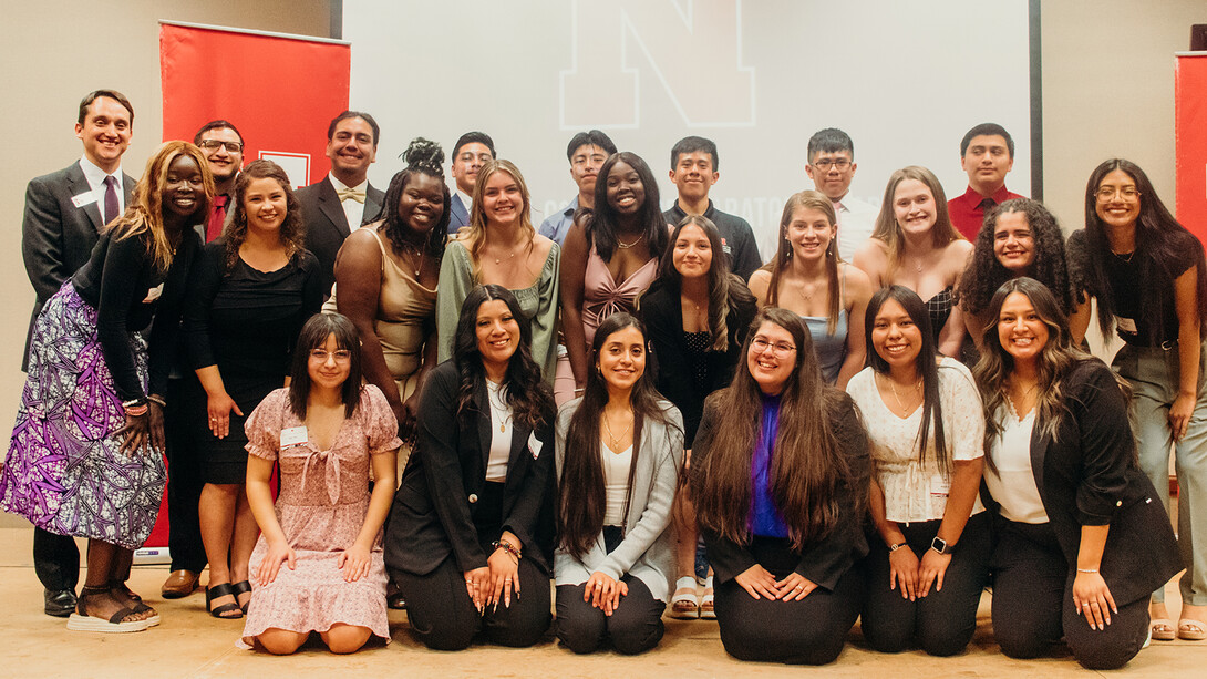 The Nebraska College Preparatory Academy's Class of 2022 in Grand Island and members who support them. Of the 19 students, 17 will be Huskers in the fall semester.