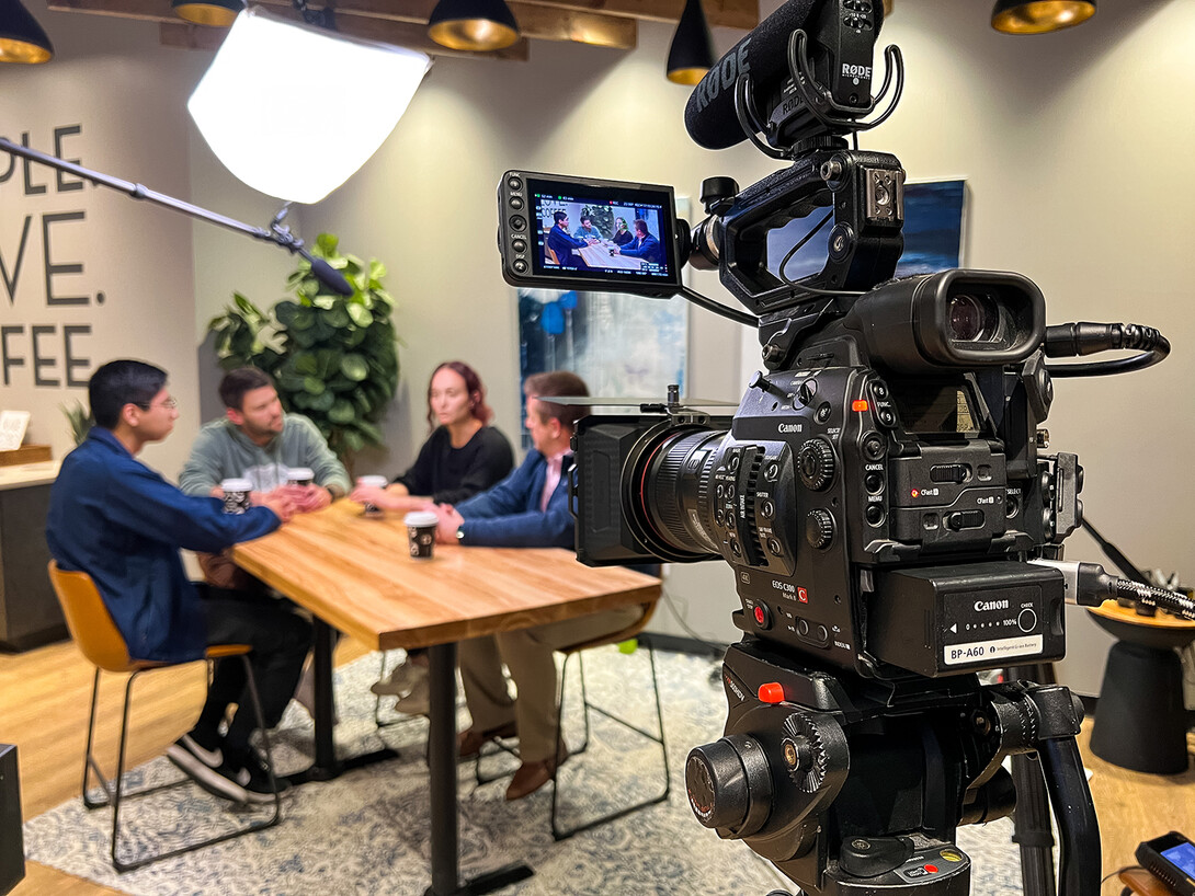 Behind the scenes shot from a "Who Taught You" shoot at Stories Coffee in Omaha.