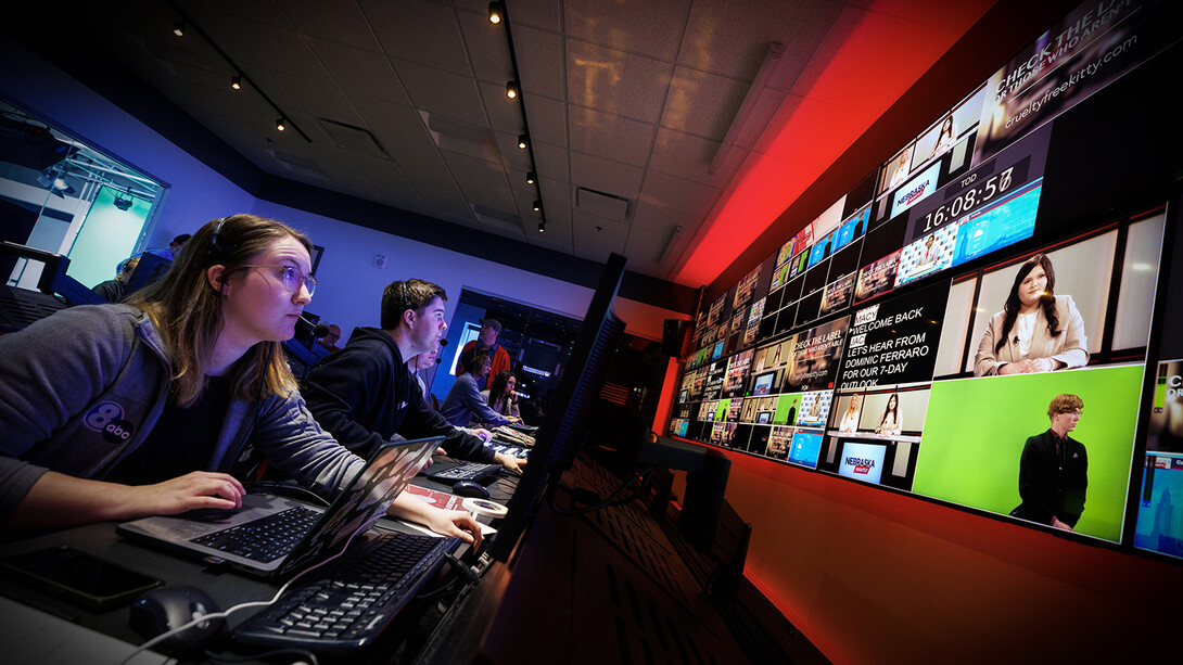 Students produce the Nebraska Nightly newscast in the Don and Lorena Meier Studio on April 28. Thirteen students have been selected as student leads in the College of Journalism and Mass Communications’ Experience Lab for the fall semester.