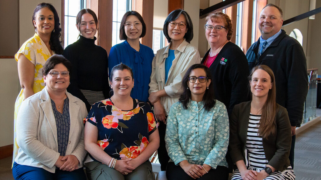 The project’s research team includes (back row, from left) Marianna Burks, Maddie Pieper, HyeonJin Yoon, Soo-Young Hong, LaDonna Werth and Doug Golick; (front row, from left) Lisa Poppe, Sarah Paulos, Deepika Menon and Christine Wittich.