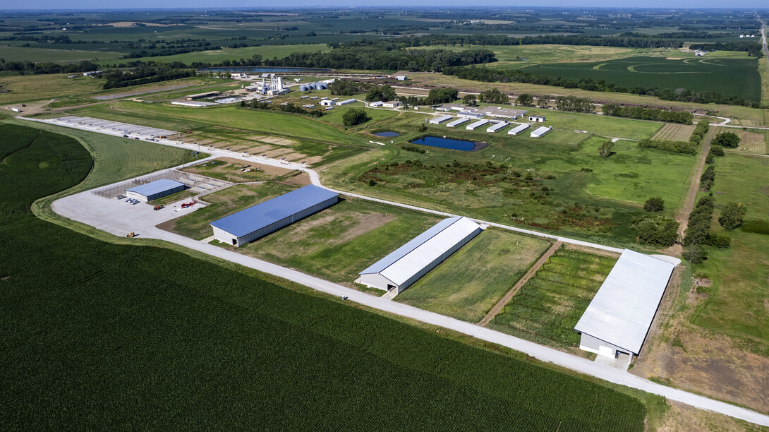 Aerial view of the the Klosterman Feedlot Innovation Center, at the Eastern Nebraska Research, Extension and Education Center near Mead.