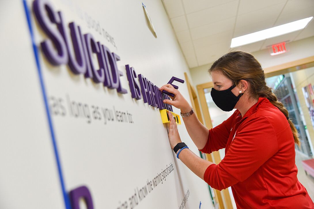 Smith spent more than five hours in Howard L. Hawks Hall putting up the display that contains more than 300 individual pieces.