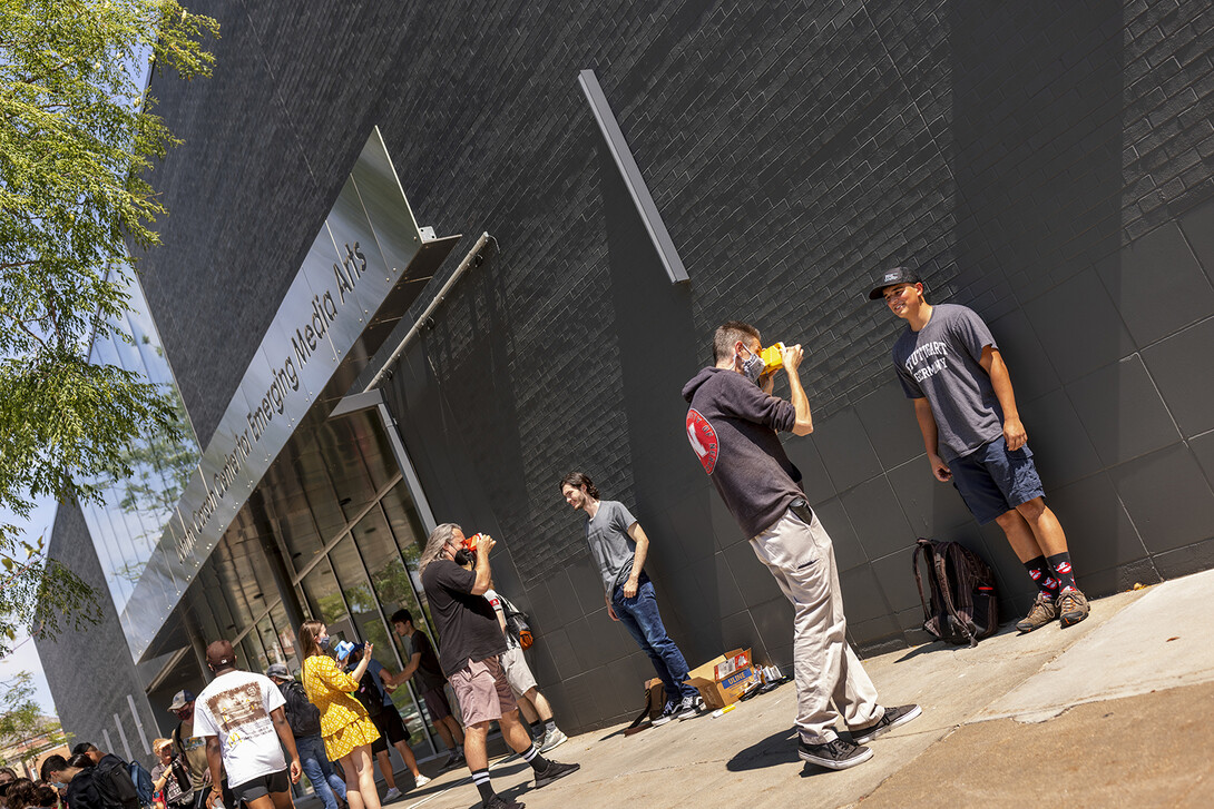 Johnny Carson Center for Emerging Media Arts students gathered outside the building on Aug. 27 for picture day. 