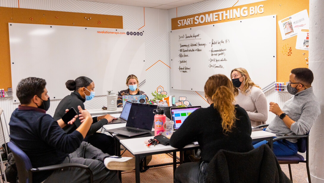 Students gather in the Experience Lab. 