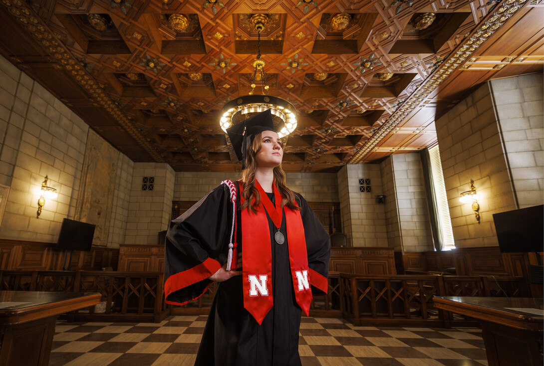 Ashton Koch who plans to attend Nebraska law school and specialize as an immigration lawyer. She is photographed in the Nebraska Supreme Court.