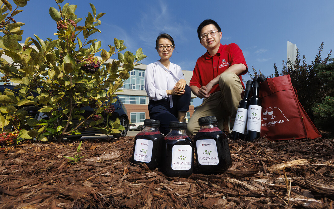 A+ Berry startup founders pose with their products on Innovation Campus. 