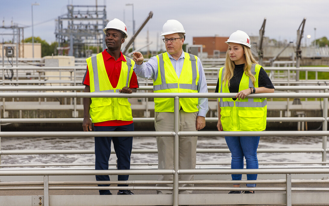 Students touring a sewage treatment facility