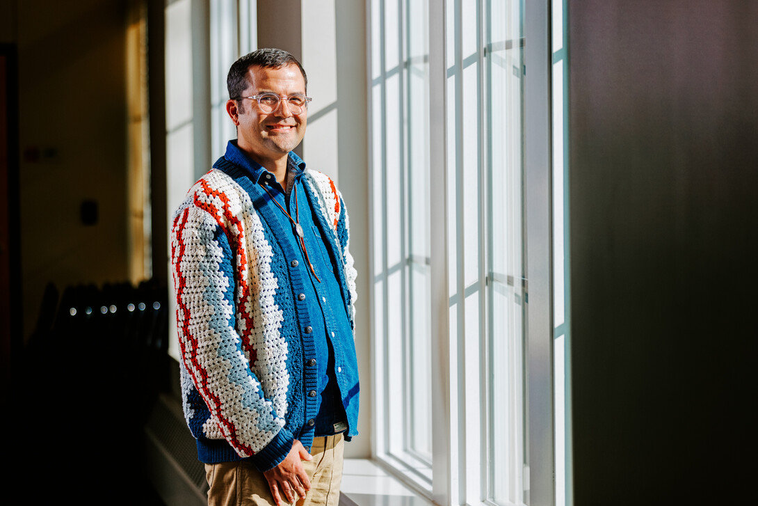 Gabriel Bruguier smiles for a photo on campus