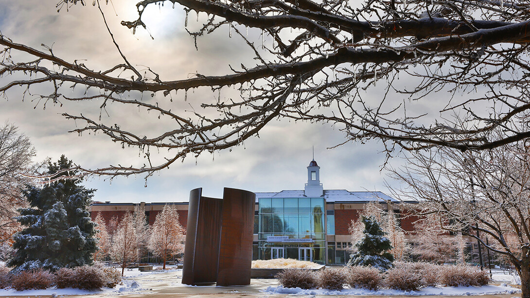 Ice and snow cover campus. January 19, 2023.