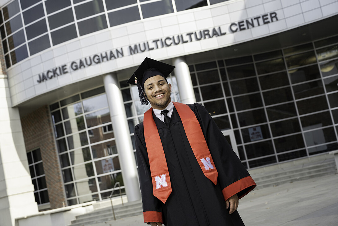 Ra'Daniel Arvie is photographed in front of the Gaughan Multicultural Center