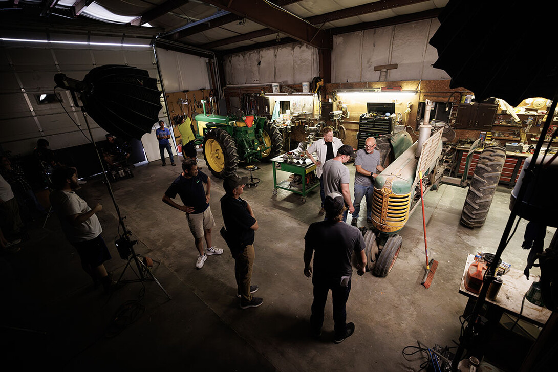 Richard Endacott discusses a scene with brothers Kerry and Thad, played by professional actors Eric Moyer of Lincoln and Calvin Chervinko of Chicago.