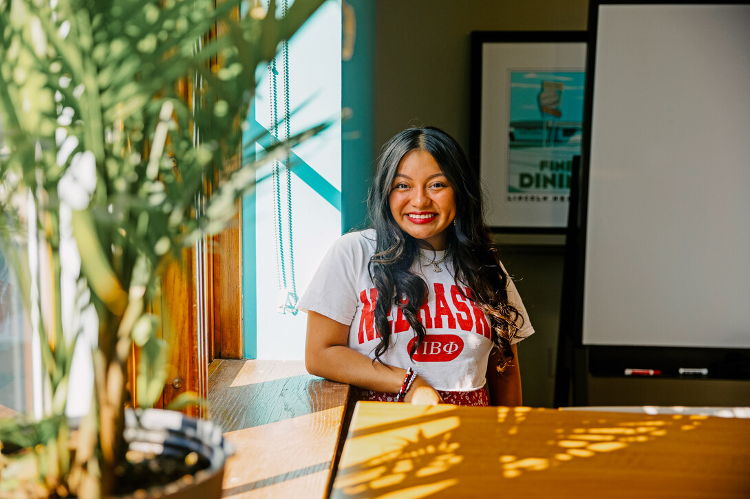 Isela Tercero of Broken Bow smiles for a photo in Love Library