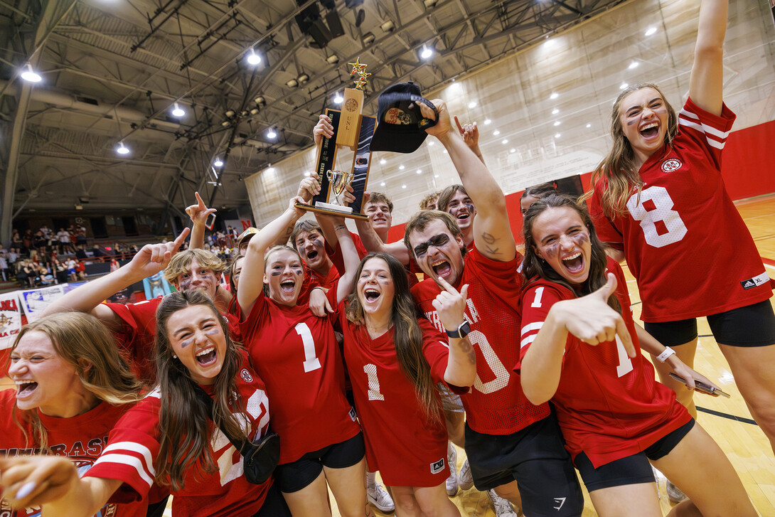 Student celebrate their win of the Showtime competition in the Coliseum