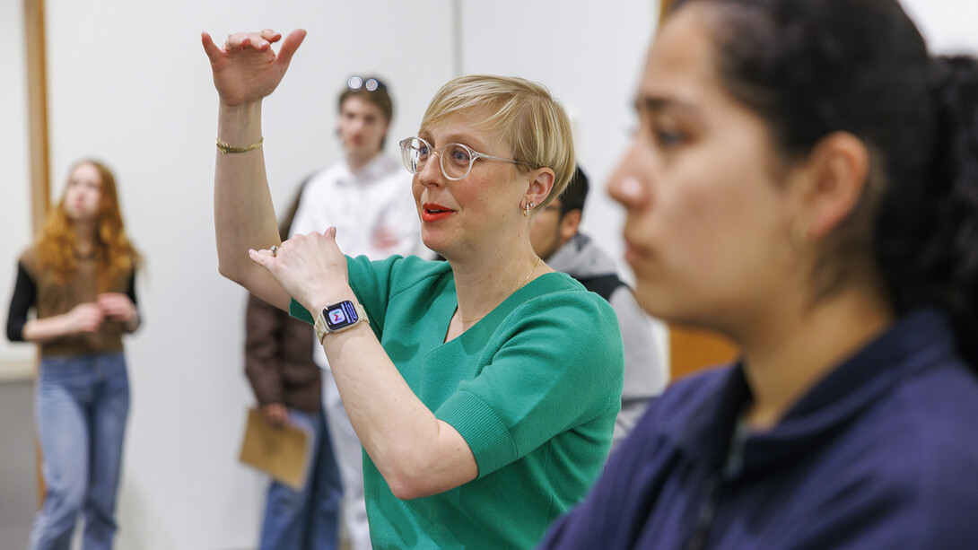 Courtney Hillebrecht teaches an international relations course in Sheldon Museum of Art on March 7, 2024.