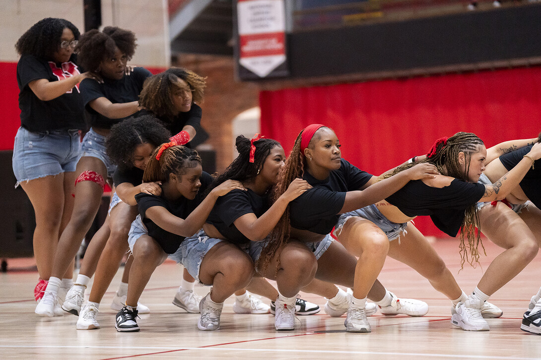 Students representing the Afrikan People’s Union perform during homecoming’s Showtime competition at the Coliseum on Sept. 30. The team won the Recognized Student Organization trophy at the event.