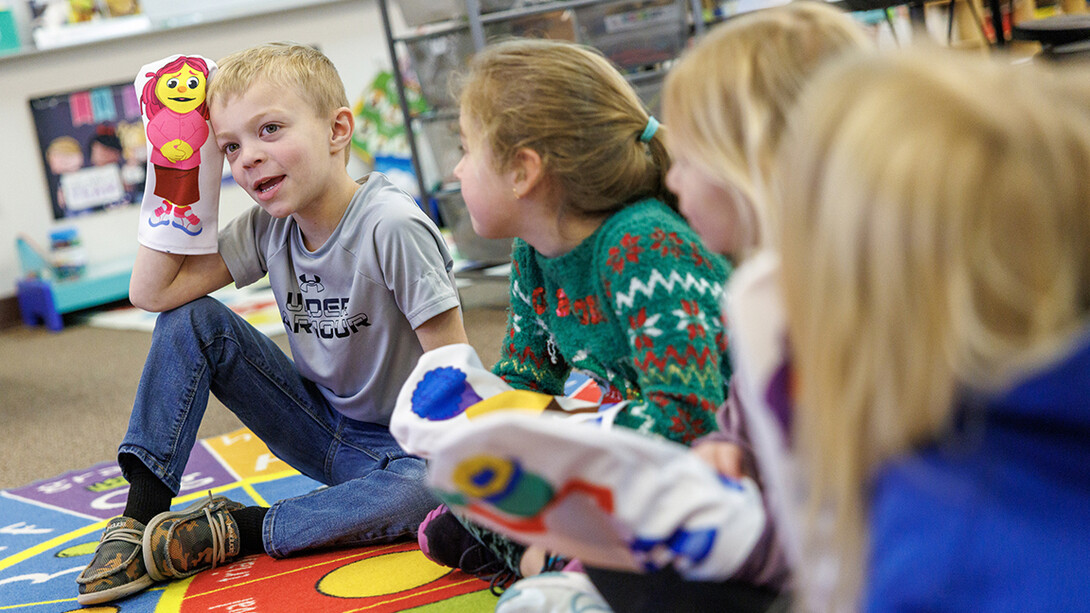 Kindergarteners at East Butler Grade School discuss ways to handle a problem with a classmate during an INSIGHTS in Nebraska session.