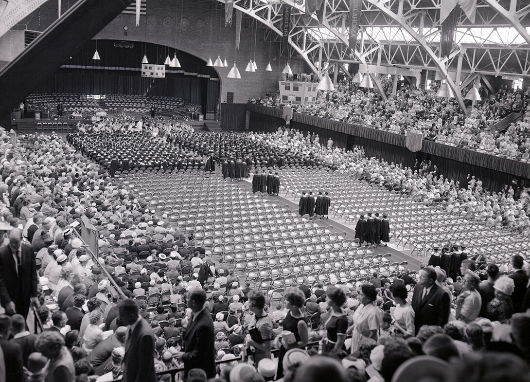 Families and friends file into the Coliseum for commencement in this undated photo.