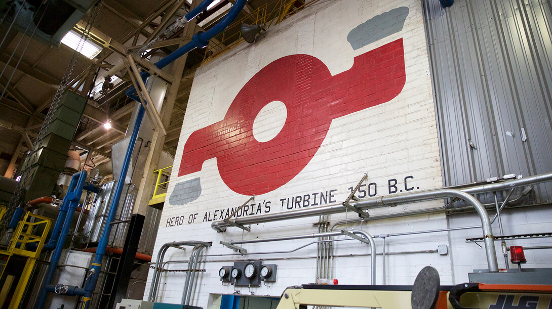 Previous employees at the UNL utility plants hand painted murals on walls inside the facilities. This one will be removed due to an upcoming improvement project in the City Campus utility plant.