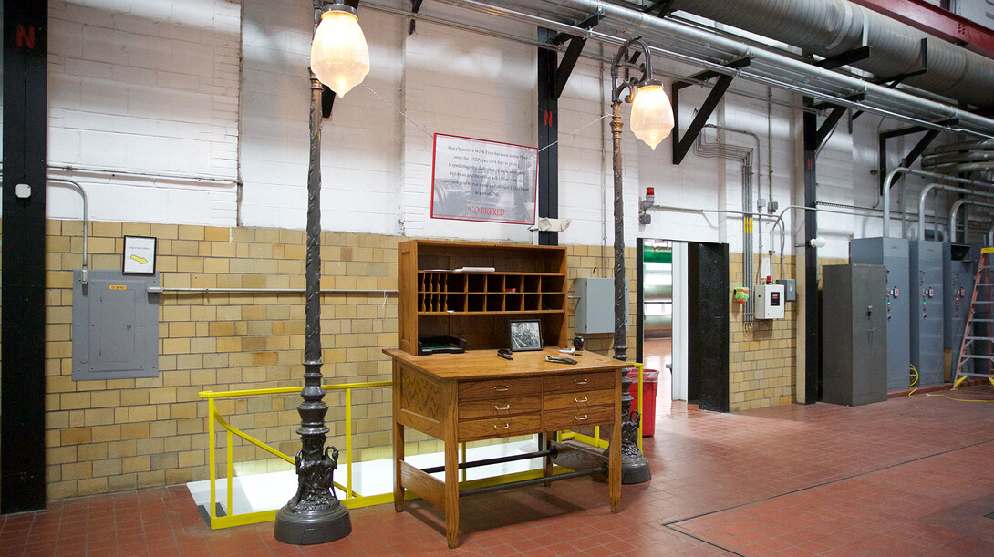 Tours of UNL's City Campus utility plant start and finish at this operator's desk, which has been a part of the facility since it opened in the late 1920s.