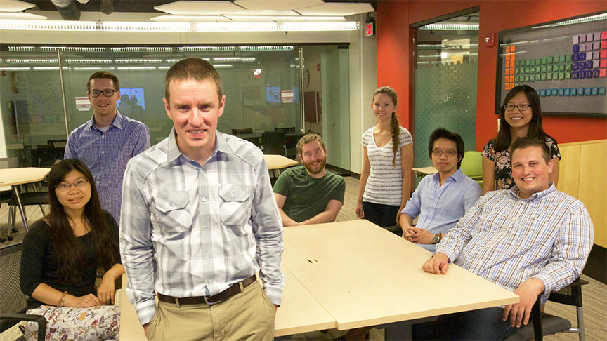 Members of the Stains Lab (from left): Jia Zhao, Garrett Casey, Cliff Stains, Travis Nelson, Lauren Lesiak, Xinqi Zhou, Tiffany Truong and J.R. Beck