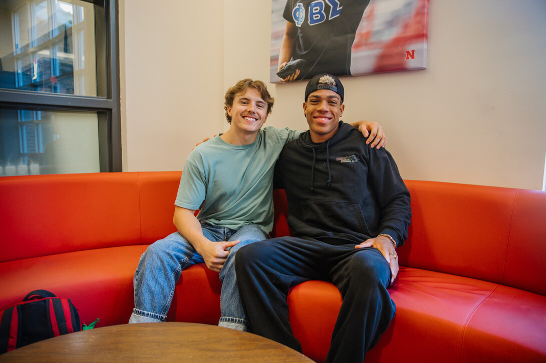 Christopulos (left), an agribusiness student from Layton, Utah, and Phillips (right), a hospitality, restaurant and tourism management student from Los Angeles, are co-captains of the Husker Men’s Gymnastics team.