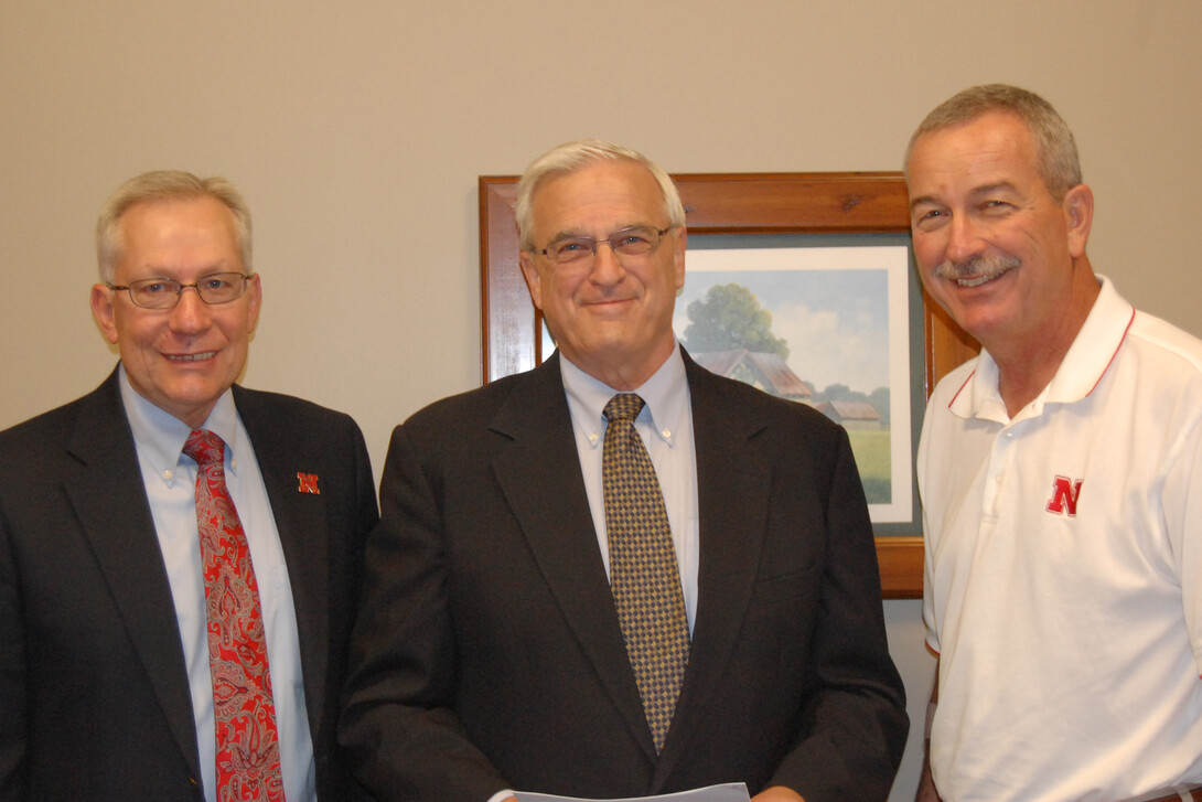 From left: Larry Van Tassell, head of Department of Agricultural Economics: Robert Andersen, president of the Nebraska Cooperative Council, and Chuck Hibbard, Dean of Cooperative Extension.