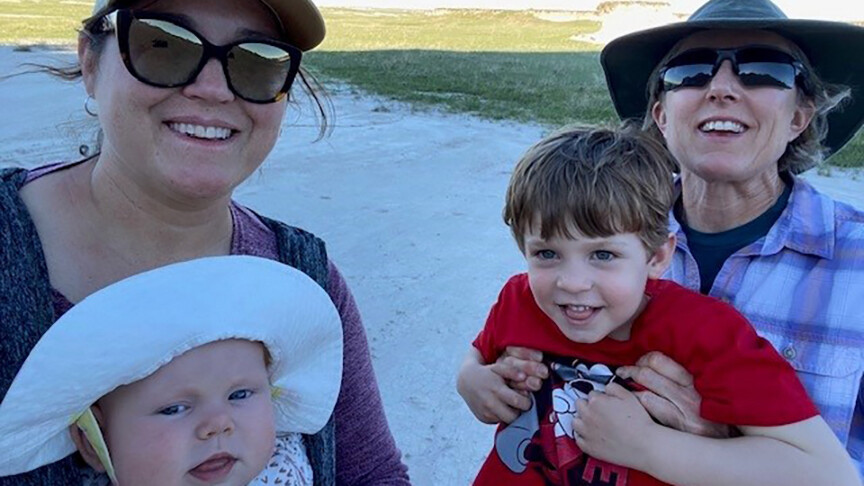 Barry (right) with her wife, Greta (left, and their two children Eli, 5, and Lark, 1.5.