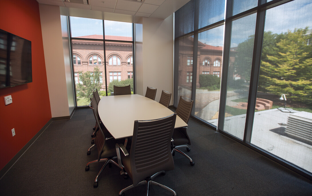 The Behlen Laboratory renovation included the addition of two conference rooms, including this smaller on on the second floor overlooking Richards Hall.