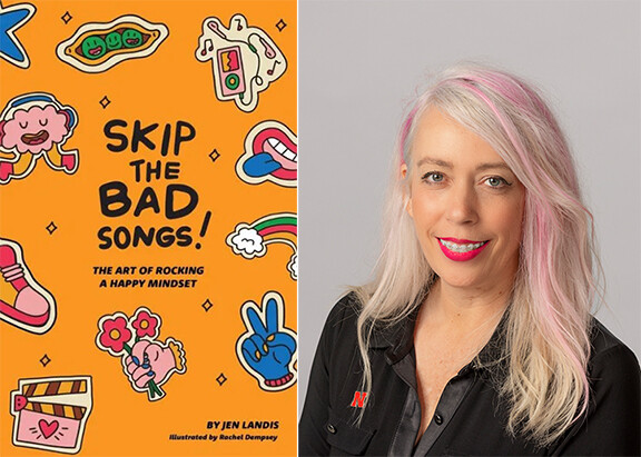 Jen Landis has published a new book titled "Skip the Bad Songs! The Art of Rocking a Happy Mindset." The book includes illustrations by Rachel Dempsey (B.F.A. 2022).