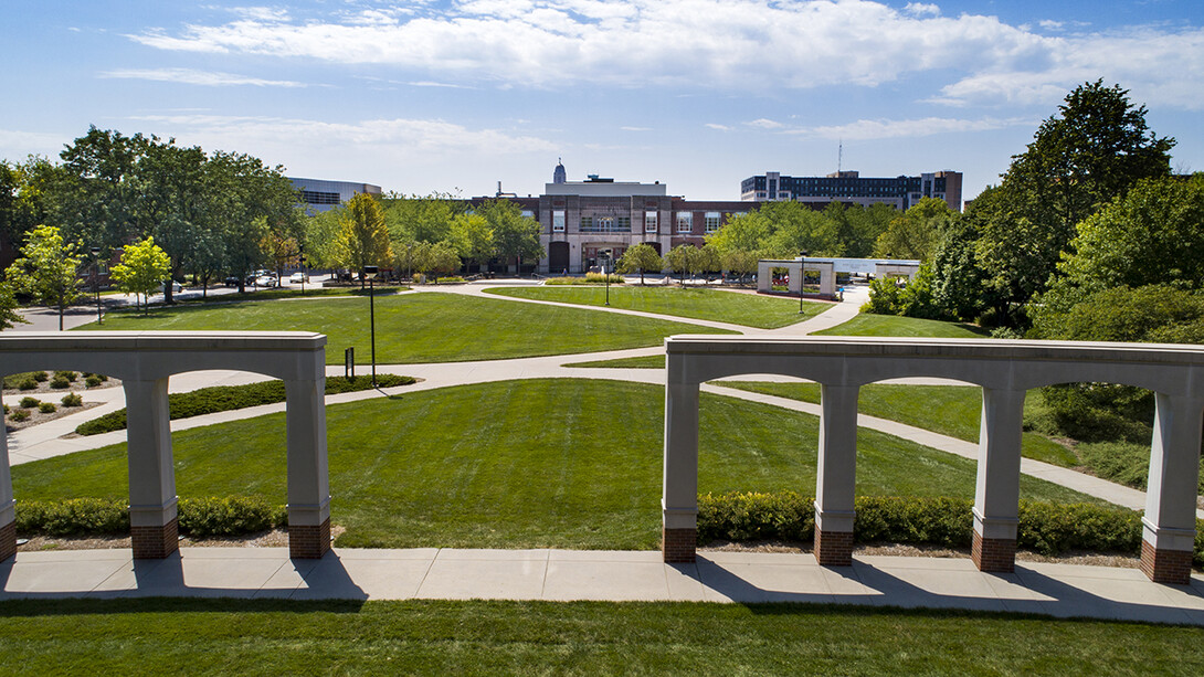 Aerial shot of city campus