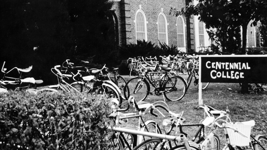 Bikes sit in racks outside Centennial College buildings. The college is a focus of the next Nebraska Lecture on Oct. 12.