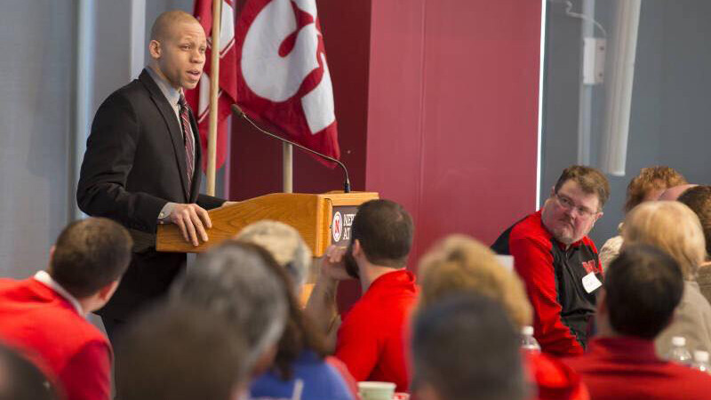 Lawrence Chatters presents to the Nebraska Athletic Department on Dec. 30, 2019. Chatters was hired in July to lead Nebraska Athletics' diversity, equity and inclusion efforts.