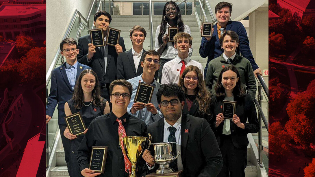 The Husker Debate Team celebrates their national championship.