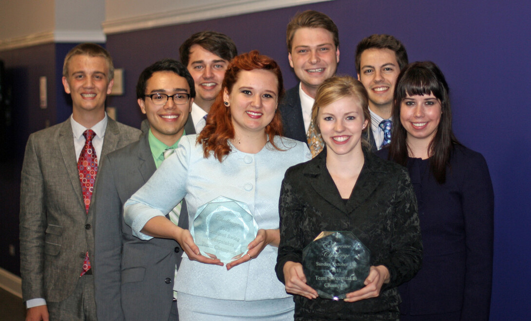 Members of the UNL Speech and Debate team, which earned its third-straight Big Ten Conference title, include (from left) Reece Ristau, Daniel Wheaton, Josiah BeDunnah, Amanda Stoffel, Roger Allen, Grace Solem-Pfeifer, Josh Planos and Grace Kluck.