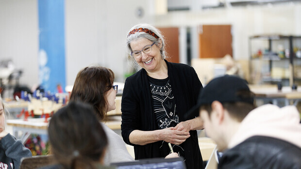 Judy Diamond with students