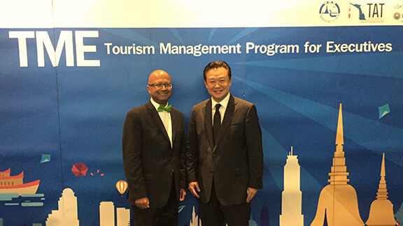 Dipra Jha (left) with Dr. Yuthasak Supasorn, Governor, Tourism Authority of Thailand.