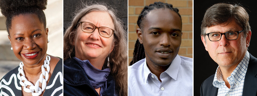 Mugshots of the four who will participate in the Sept. 1 "Global and Historical Moments of Reckoning" panel discussion. They are Deirdre Cooper Owens, Margaret Jacobs, Ng'ang'a Wahu-Mūchuri and William G. Thomas III.