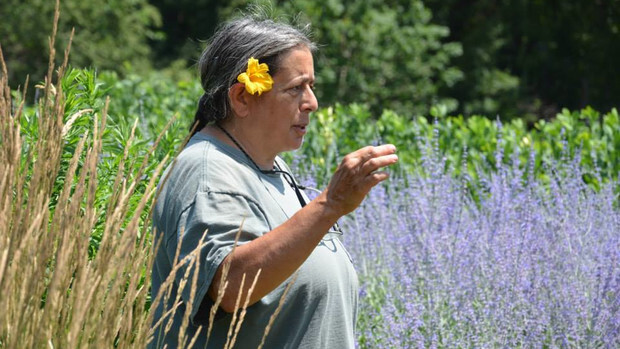 Emily Levine leads a tour of the gardens on UNL's East Campus.