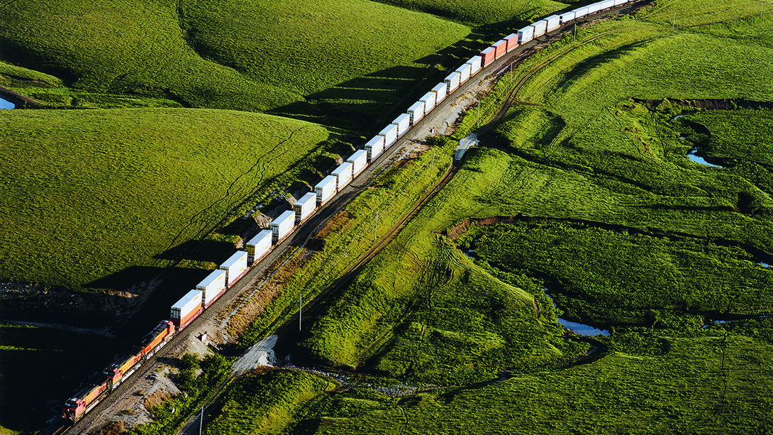 Detail of Terry Evans's "Train North of Matfield Green, Chase County, Kansas, July 2009." The photo is among entries in Sheldon's "From Here to the Horizon" exhibition.