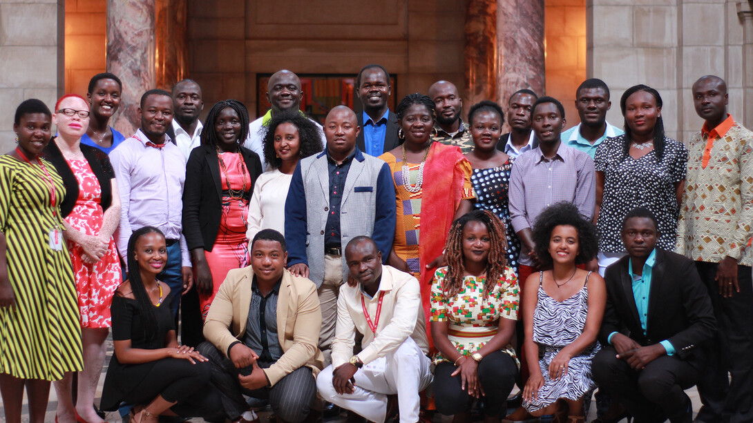 Nebraska's 2017 Mandela Washington Fellows pose for a photo during a visit to the state capitol building.