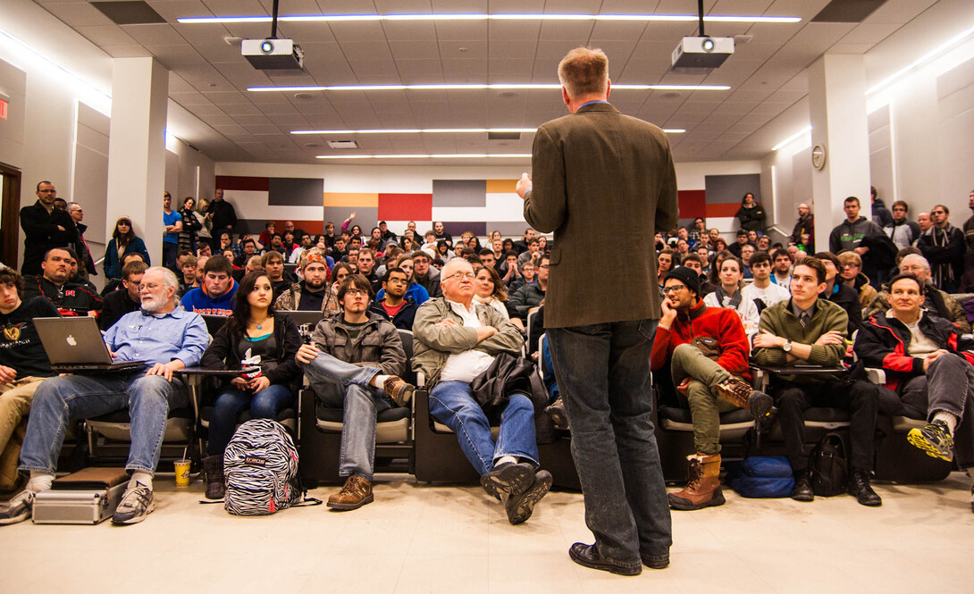 Shane Farritor, professor of mechanical and materials engineering and faculty adviser for the UNL Maker Club, spoke about the importance of hands-on learning and the value of creativity at the group's first meeting on Feb. 5.