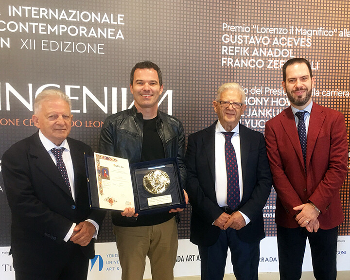 Francisco Souto (second from left) receives the Lorenzo il Magnifico Award for works on paper at the XIIth edition of the Florence Biennale in Italy.