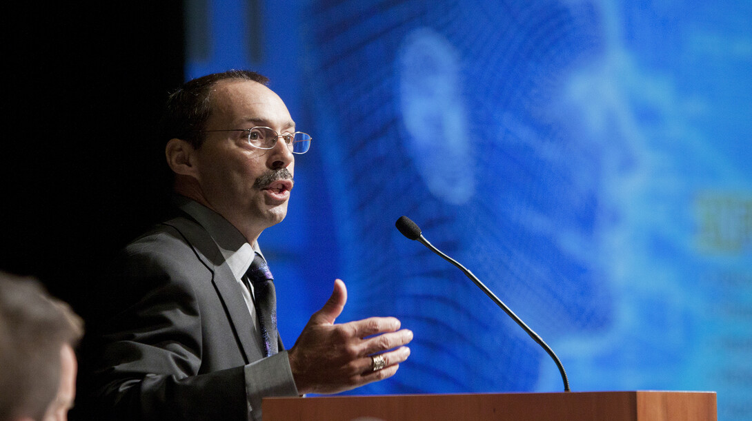 Steve Goddard talks during a panel discussion at the 2011 Nebraska Research and Innovation Conference. Goddard has been named associate vice chancellor for research.