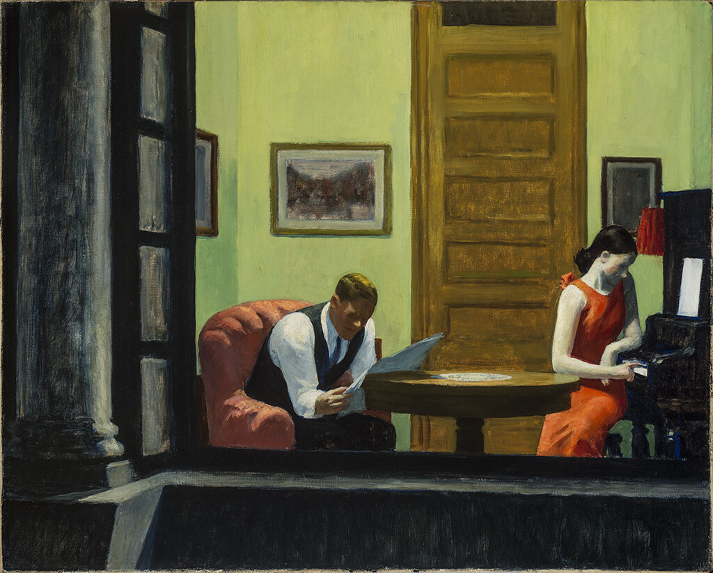 Edward Hopper, “Room with a View.” Sheldon Museum of Art, University of Nebraska–Lincoln, Anna R. and Frank M. Hall Charitable Trust, H-166.1936.