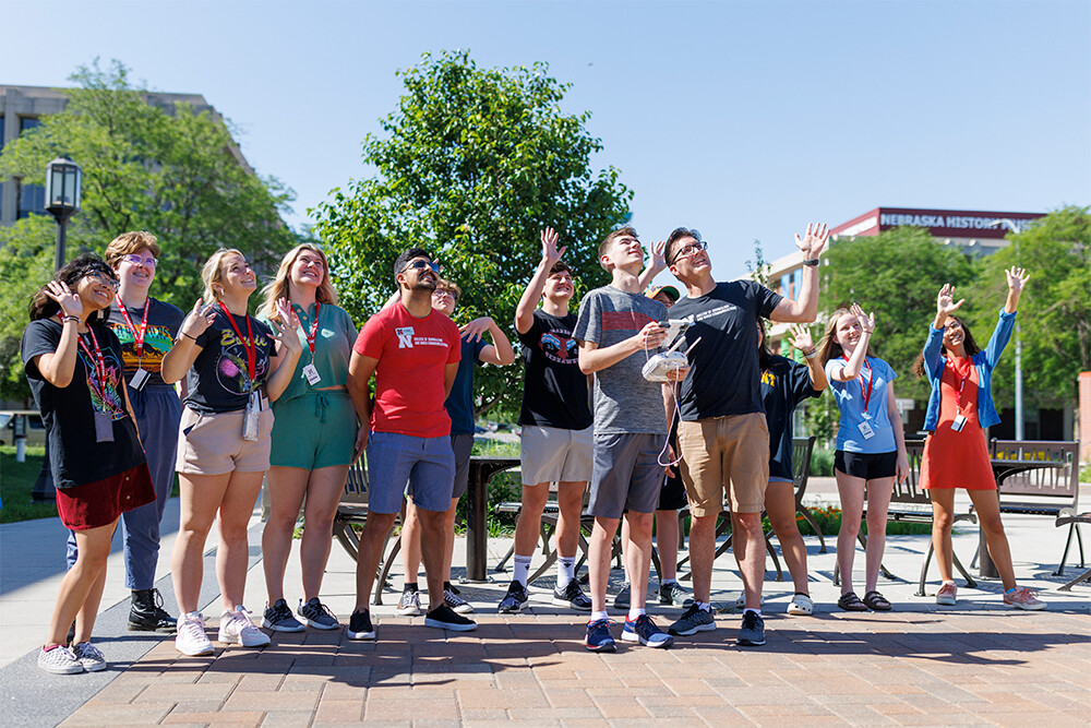 Students flying a drone