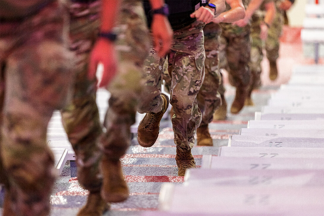 Cadets climbing steps